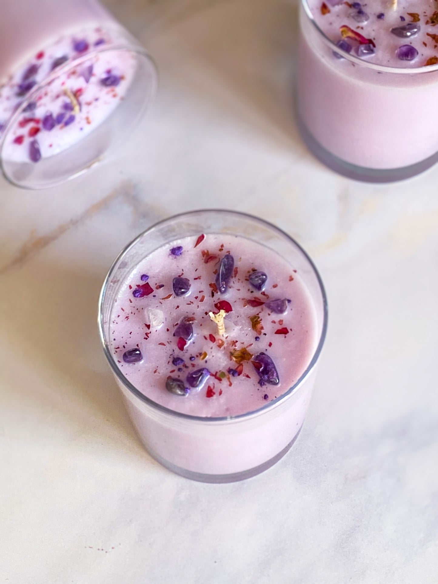 bougie artisanale, cire de soja, fruit de la passion, améthyste